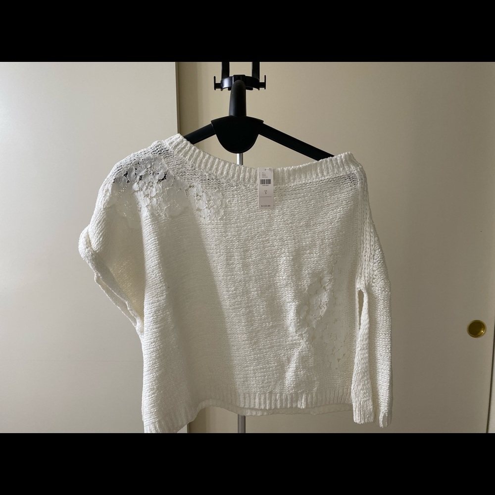 Knitted and Knotted one shoulder sweater with lace inset.  NWT.  ANTHROPOLOGIE